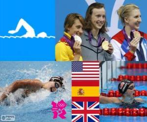 yapboz Kadın, Katie Ledecky (ABD), Mireia Belmonte (İspanya) ve Rebecca Adlington (İngiltere) - Londra 2012 - 800 m tarzı Yüzme podyum ücretsiz